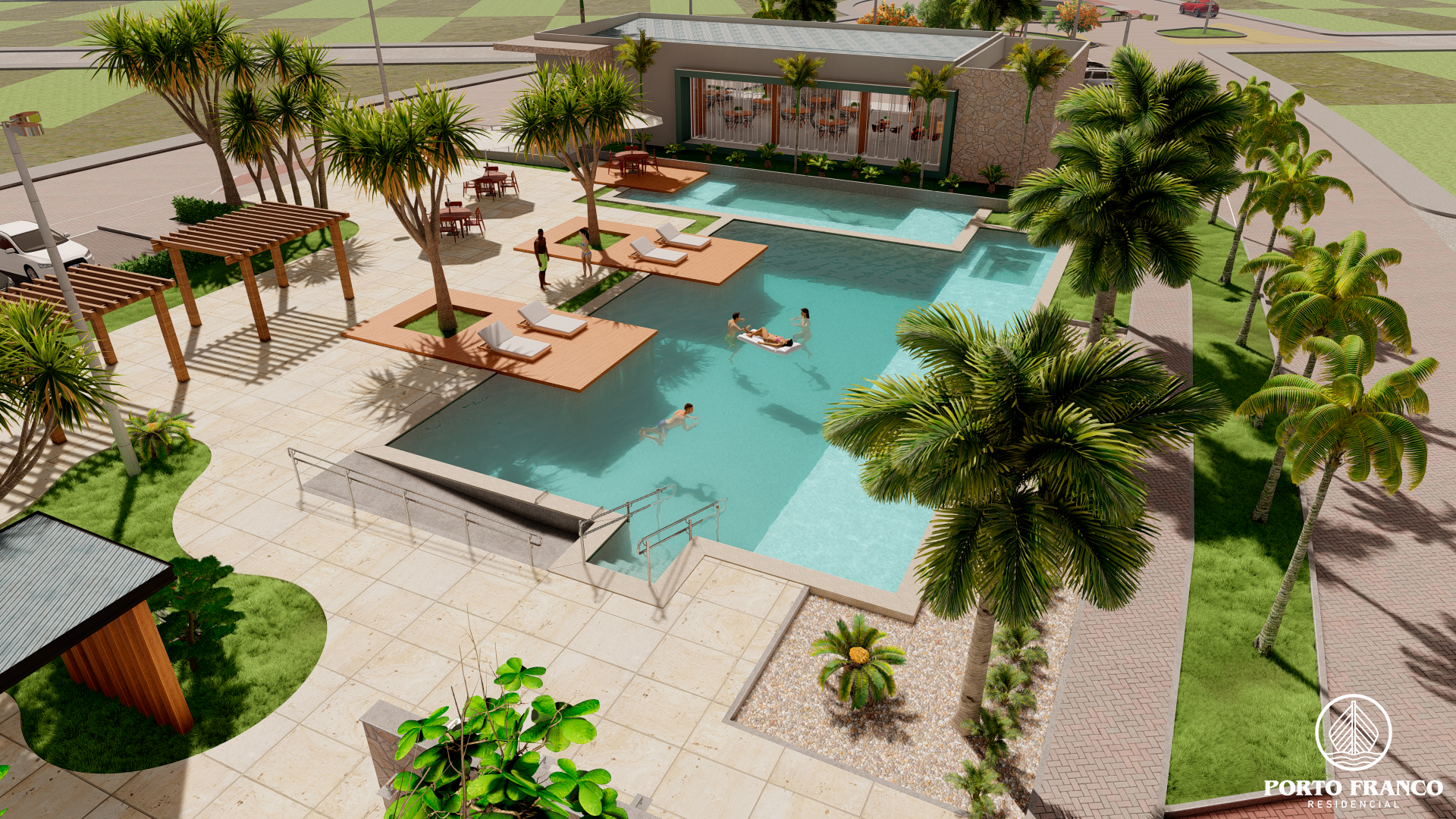 Clube com piscinas adulto e infantil